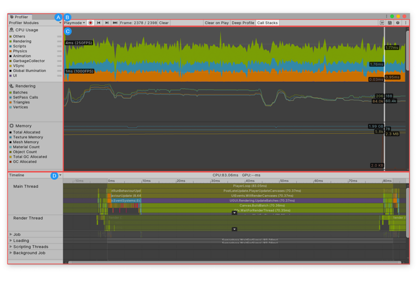 Profiler 窗口，其中已选中 CPU Usage Profiler 模块