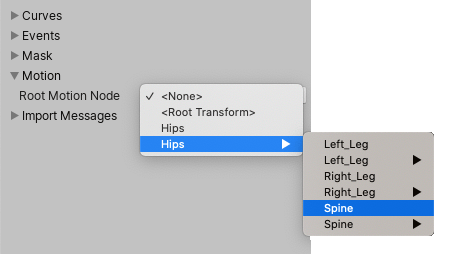 Traverse the hierarchy of objects to select a root motion node