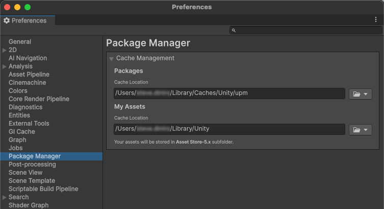 The Preferences window with the Package Manager category selected
