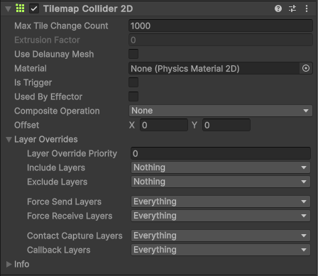 Tilemap Collider 2D component properties.