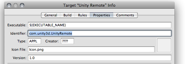 在设备上安装 Unity Remote 之前，不要忘记更改标识符。