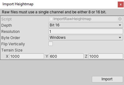导入高度贴图 (Import Heightmap) 窗口