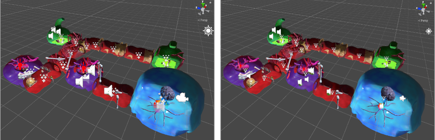 左：3D 模式下的图标。右：2D 模式下的图标。