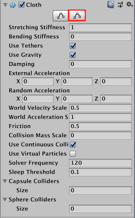 Cloth 检视面板中的 Self Collision and Intercollision 按钮