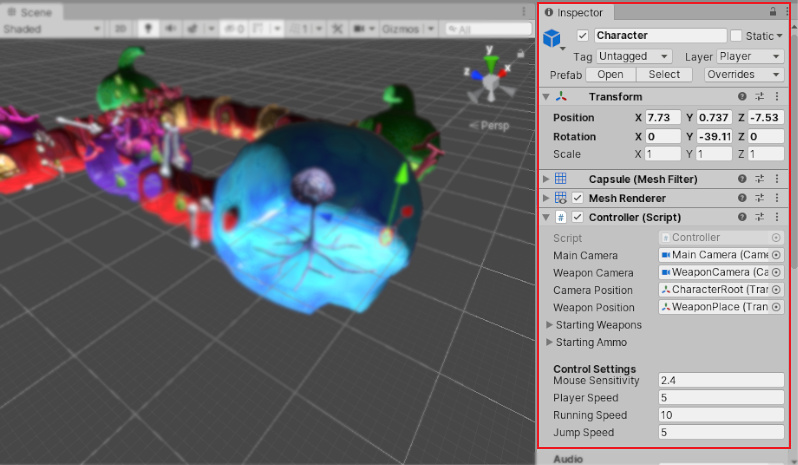 停靠在 Unity Editor 中的 Inspector 窗口