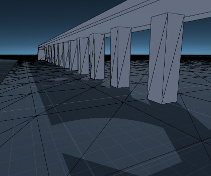 一个较低的阴影近平面偏移 (Shadow near plane offset value) 值在阴影中产生孔状外观