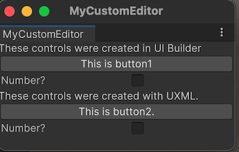 具有两组 UI 控件的自定义编辑器窗口