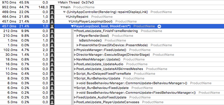 Unity 项目示例的 Instruments 跟踪记录