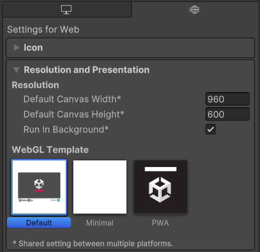 Web Player 平台的 Resolution 部分