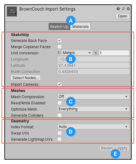 SketchUp 导入设置 (SketchUp Import Settings) 窗口