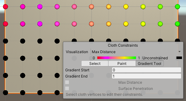 Gradient 模式下的布料约束工具。
