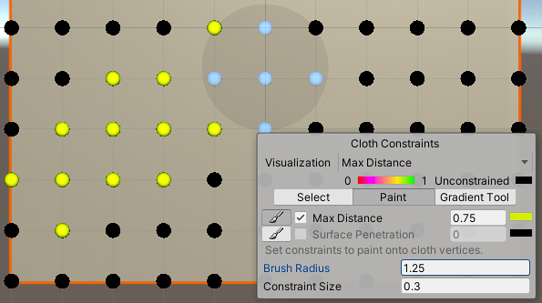 Paint 模式下的布料约束工具。