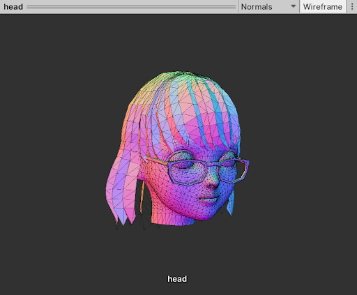 启用了线框 (Wireframe) 设置的法线 (Normals) 视图