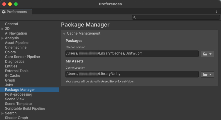 已选择 Package Manager 类别的“偏好”窗口