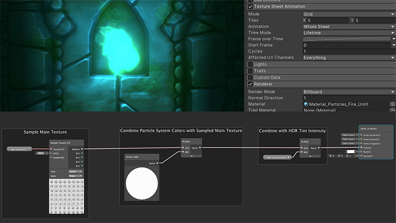 使用粒子系统和 Shader Graph for 2D 创建的火焰效果