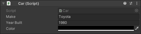 Car 对象的默认检视面板