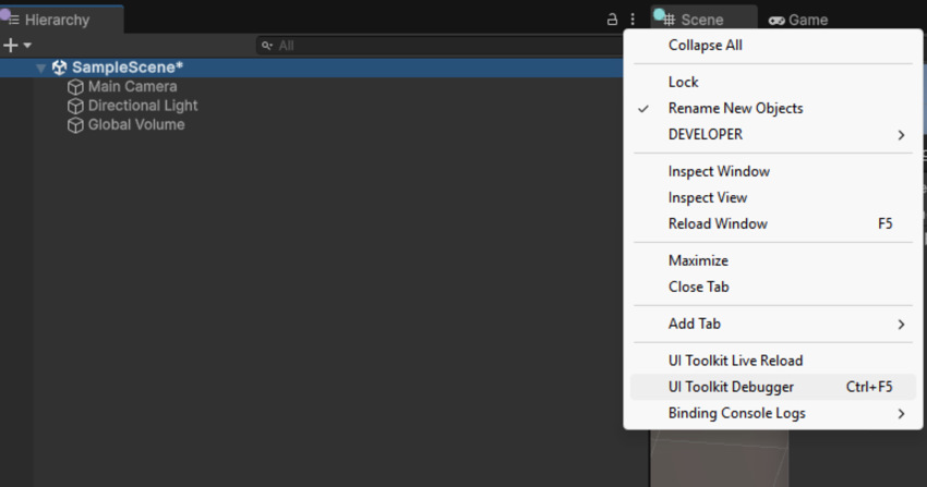 Debug panel name