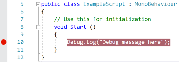 Visual Studio 中的断点。