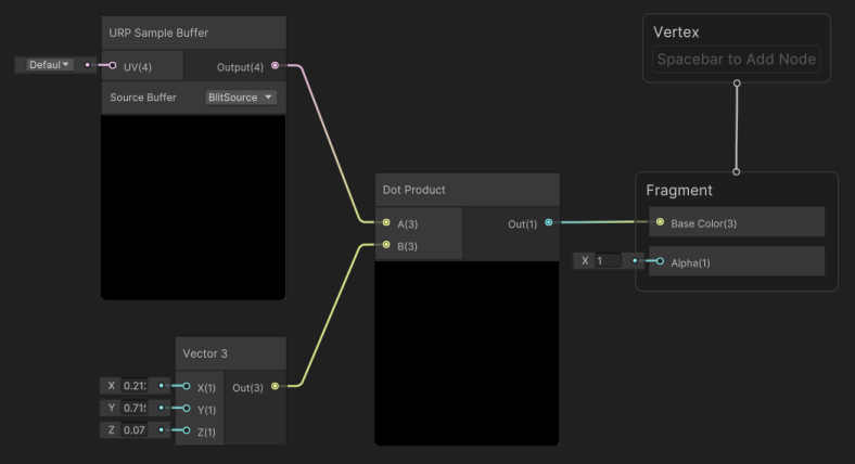 连接所有节点的灰度 Fullscreen Shader Graph。