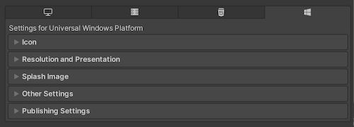 Player settings for UWP.