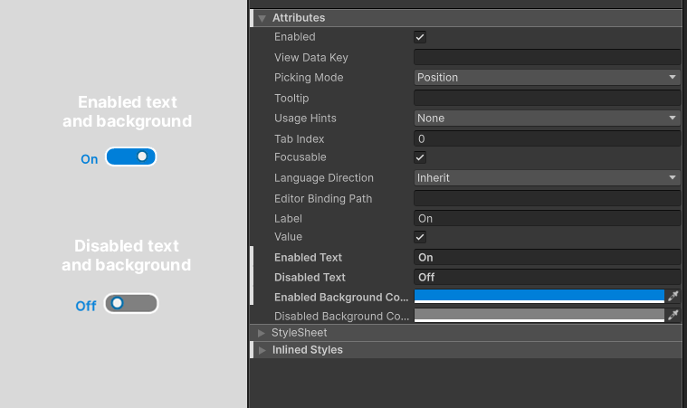 Customize the slide toggle text and colors.