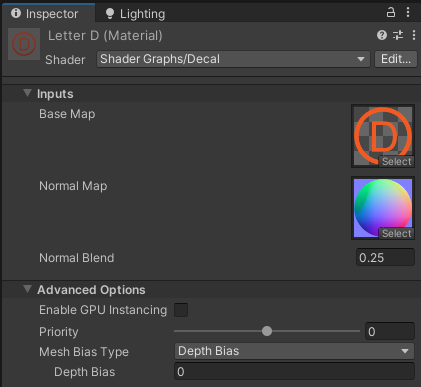 Decal Material 属性。