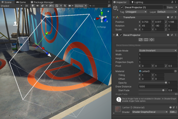 场景中的贴花投影器 (Decal Projector)。