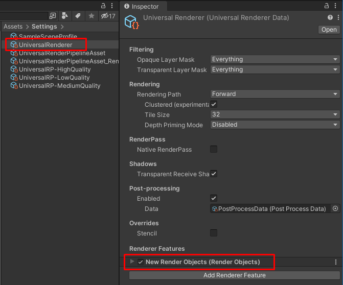 分配了渲染器功能的 UniversalRenderer。