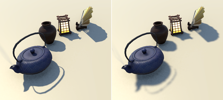 使用较低的阴影分辨率来实现更柔和的阴影效果