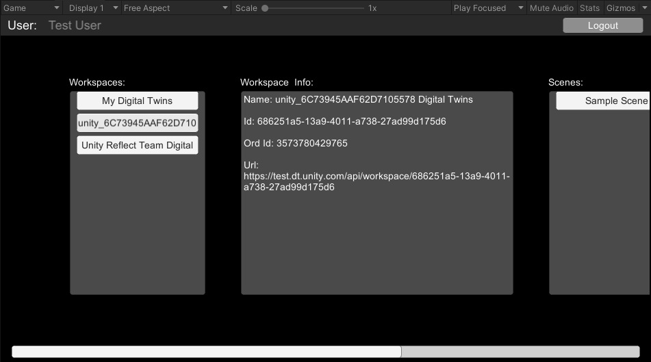Screenshot of the Workspaces and Workspace Info sections