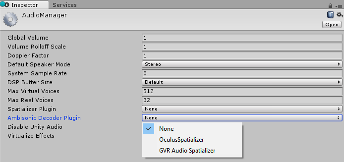 Ambisonic options in the Audio Settings