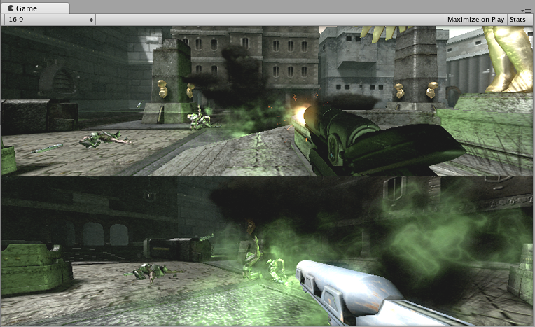 Una visualización de Dos-Jugadores creada con la propiedad Normalized Viewport Rectangle