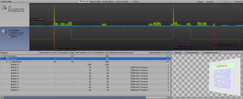 The UI and UI Details Profiler window