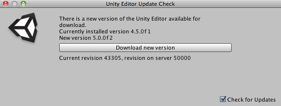 Ventana mostrada cuando hay una nueva versión de Unity disponible para descargar.