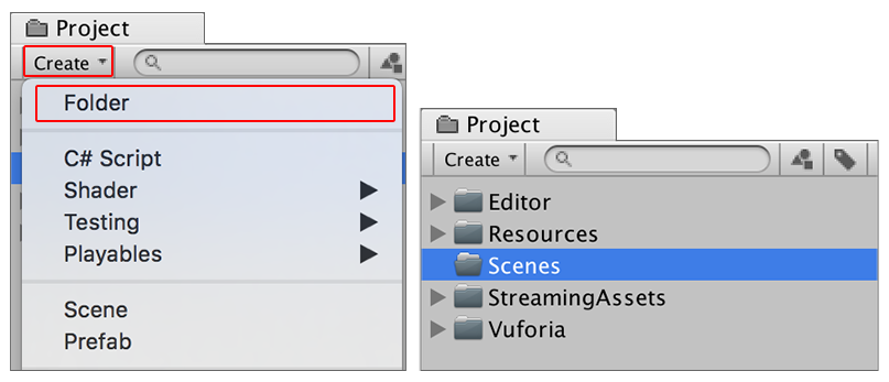Creating an empty folder and naming it Scenes