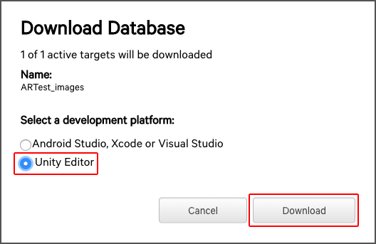 Downloading Database Unity package