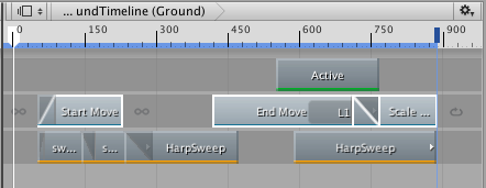Three clips with blends and gaps are selected