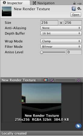 El Inspector Render Texture es casi identico al Texture Inspector