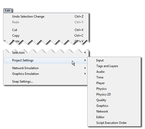 El menú Project Settings (Configuración de Proyecto)