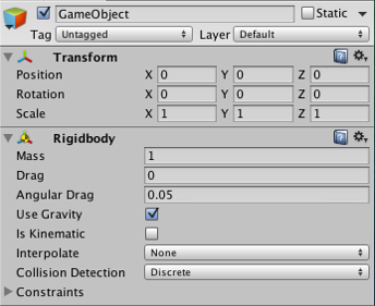 Un GameObject vacío con un componente Rigidbody adjunto