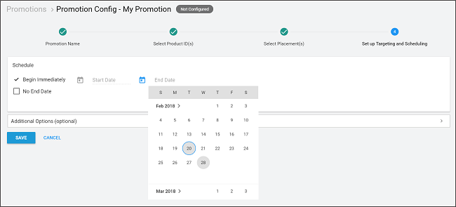 Especificando un período activo para su Promoción en el Developer Dashboard (Panel de Desarrolladores)