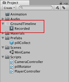 Recorded clips are saved under the Timeline Asset in the project