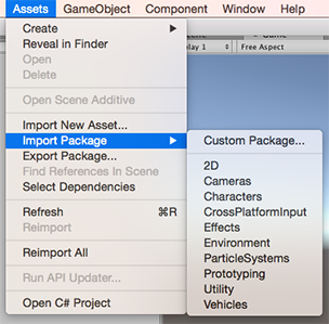 Fig 1: Asset>Import Package menú