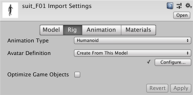 The Rig tab with Animation Type set to Humanoid