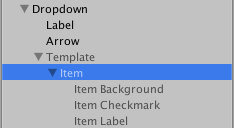 Una configuración dropdown simple dónde el item es un hijo inmediato del template.