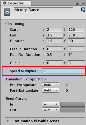 Speed Multiplier (Multiplicador de velocidad) en la ventana del Inspector