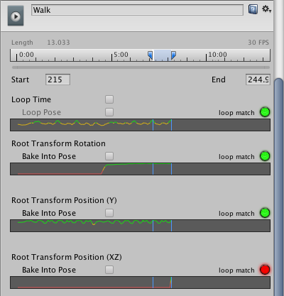 Green indicators show good matches for looping