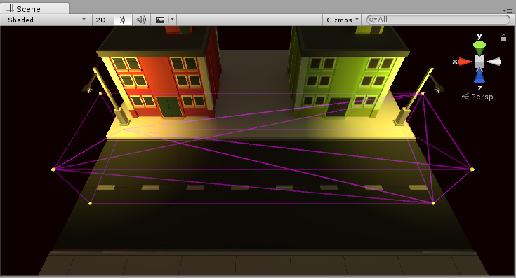 This image shows poor light probe placement. There are no probes in the dark area between the two lamps, so the dark area will not be included in the interpolation at all.