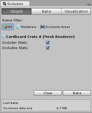 Occlusion Culling Window para un Mesh Renderer