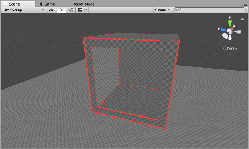 Scene View using UV Overlap draw mode (see dropdown in top left)